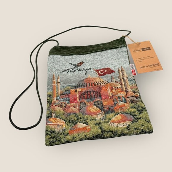 New Turkish Crossbody Bag Mosque Design Made In Turkey Green Travel Souvenir - Picture 1 of 2
